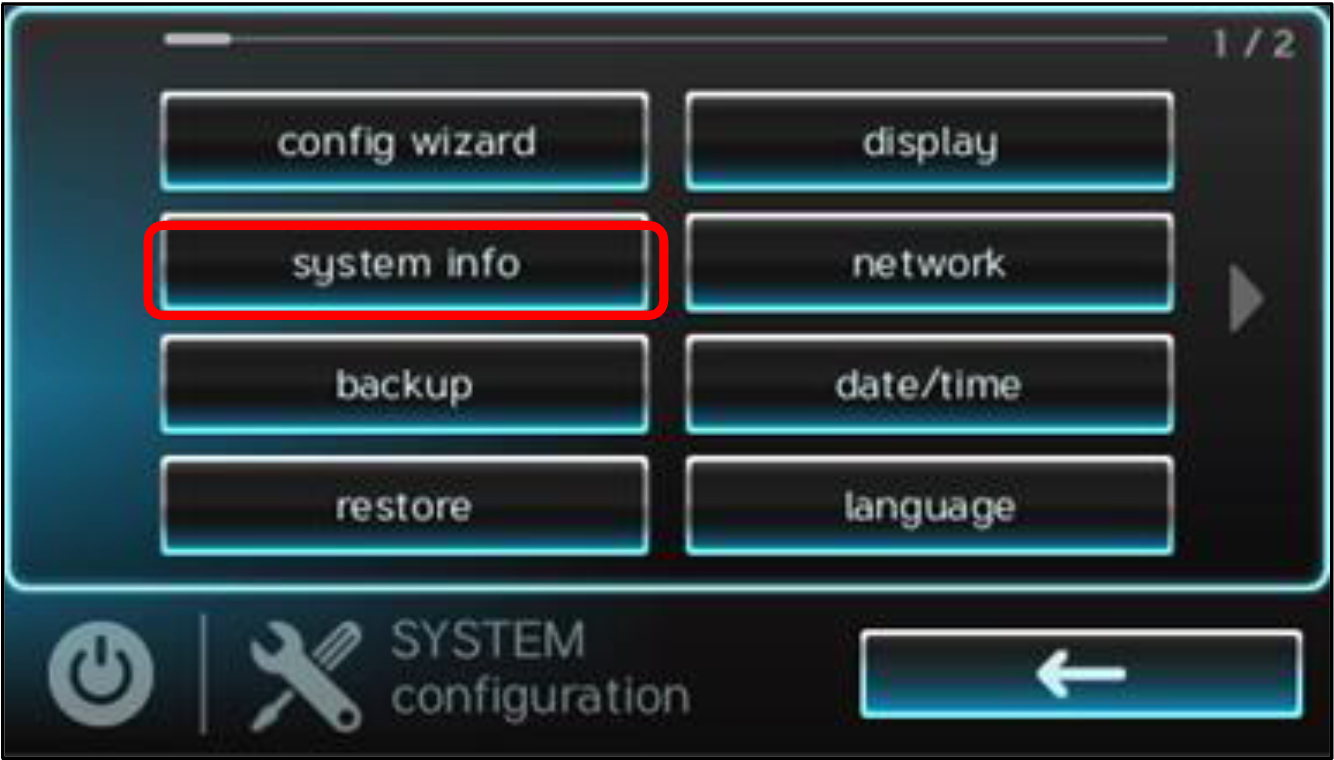 Pantalla de Omni con “información sobre el sistema” rodeado con un círculo