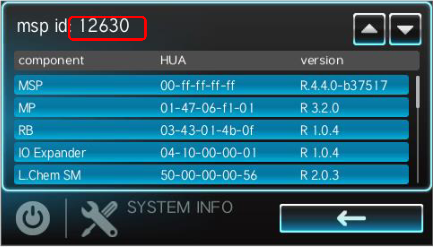 Pantalla de Omni que muestra las versiones de firmware